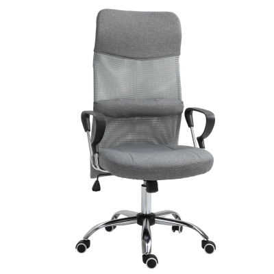 Vinsetto Bürostuhl, Gamingstuhl, Stuhl mit Rollen, Ergonomischer Drehstuhl, Sitzhöhenverstellung, Schaumstoff, Leinen, Grau, 58,5 x 66 x 115-124 cm
