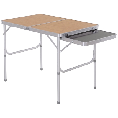 Outsunny® Höhenverstellbarer Camping Picknicktisch | Klapptisch | Aluminium | 90 x 60 x 40/70 cm | Bambus, Weiß