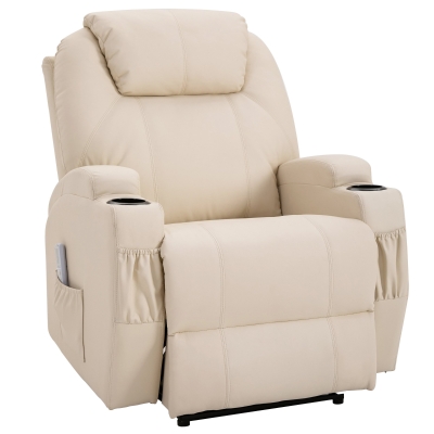 HOMCOM elektrischer Massagesessel Kunstleder Beige 82 cm x 97 cm x 110 cm