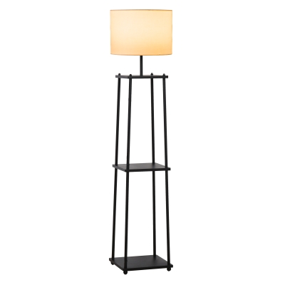 HOMCOM Stehlampe mit Regal Standleuchte Lampe Sockel E27 Polyester Stahl MDF Schwarz+Cremeweiß 34,5 x 34,5 x 150 cm