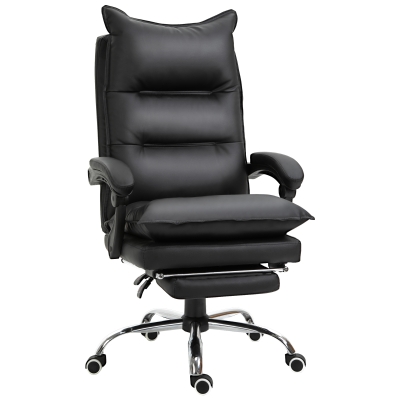 Vinsetto höhenverstellbarer Bürostuhl mit Fußstütze Kunstleder Schwarz 66 x 72 x 122-130 cm