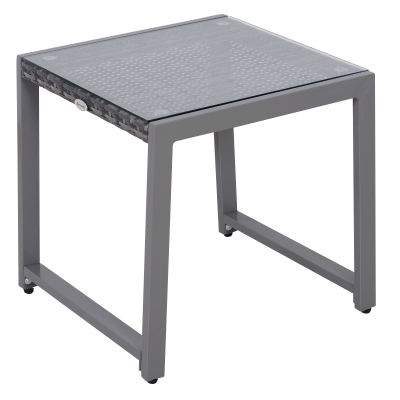 Outsunny® Gartentisch Garten Beistelltisch Gartenmöbel mit Hartglas Polyrattan + Aluminium Grau 50 x 49,5 x 50 cm