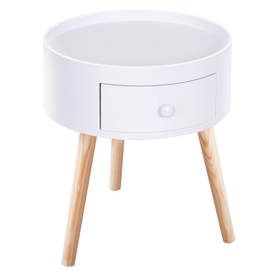 HOMCOM Beistelltisch Sofatisch Couchtisch mit Schublade Wohnzimmer Holz Weiß Ф38 x H45cm