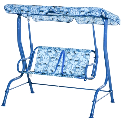 Outsunny Kinder Hollywoodschaukel Kinderschaukel mit Sonnendach 2-Sitzer Gartenschaukel für 3-6 Jahre Metall Blau 110L x 70B x 110H cm