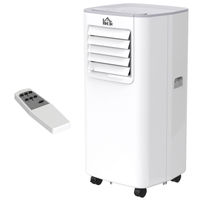 HOMCOM Mobile Klimaanlage 4-in-1 Klimagerät mit Fernbedienung 24h Timer 2 Geschwindigkeitsstufen 560W LED-Display ABS Weiß+Grau 32,8 x 30,5 x 67,8 cm