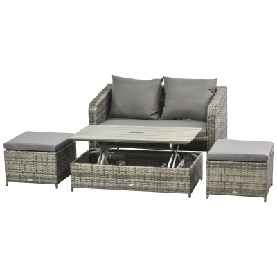 Outsunny® Polyrattan Sitzgarnitur 4 tlg. Sitzgruppe Gartenset Doppelsofa mit Hocker Tisch