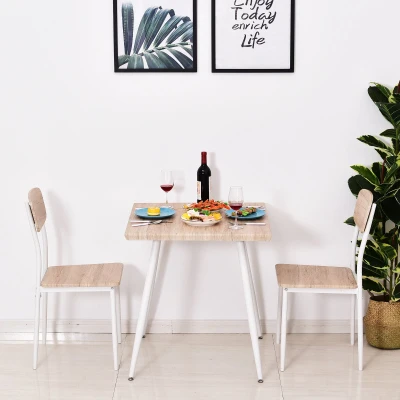HOMCOM® 3-CZĘŚCIOWY ZESTAW DO JADALNI DREWNIANY STÓŁ + 2 KRZESŁA