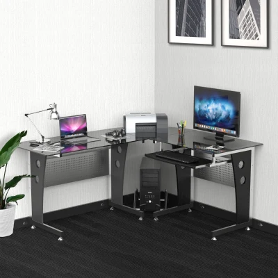 HOMCOM Computertafel hoekschrijftafel PC-tafel kantoortafel met veiligheidsglas