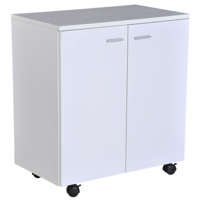 HOMCOM Schrank Kommode Küchenschrank Rollwagen Multifunktionswagen mit 2 Schubladen Weiß, Spanplatte, 60 x 35 x 65 cm