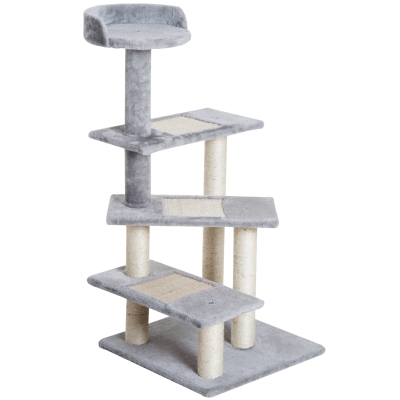 PawHut Kletterbaum Katzenbaum Spielbaum Katzenkratzbaum Treppe 5 Schichte Beige Grau 48 x 48 x 99,5 cm (LxBxH)