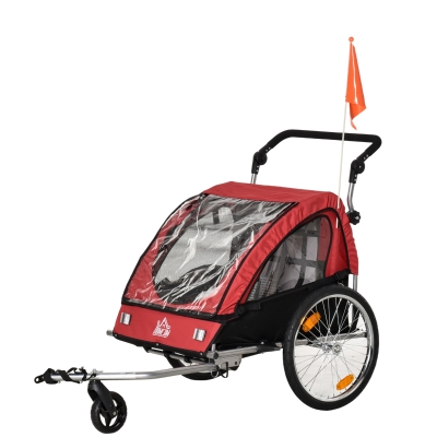 HOMCOM 2 in 1 Kinderanhänger mit Aufbewahrungstasche zweilagige Stahlrohrverschachtelung Metall Oxford Rot+Schwarz 160 x 84 x 106 cm