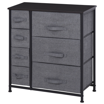 HOMCOM Schubladenschrank Aufbewahrungsschrank mit faltbaren 7 Stoffschubladen Metallgestell + Holz + Vliesstoff Grau 63,5 x 30 x 71 cm