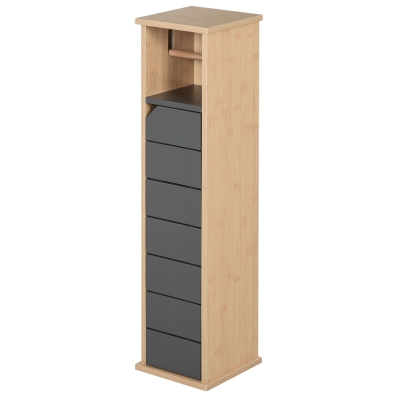 HOMCOM Badezimmerschrank Bambus Grau 18 cm x 18 cm x 75 cm