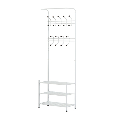 HOMCOM Kleiderständer 18 haken Wandgarderobe mit Schuhablage Metall Weiß L67 x B30 x H185 cm