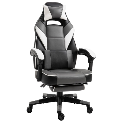 Vinsetto Ergonomischer Bürostuhl, Gaming Stuhl, Drehstuhl, Kunstleder, Grau, Weiß, Schwarz, 68 x 70 x 120-127 cm