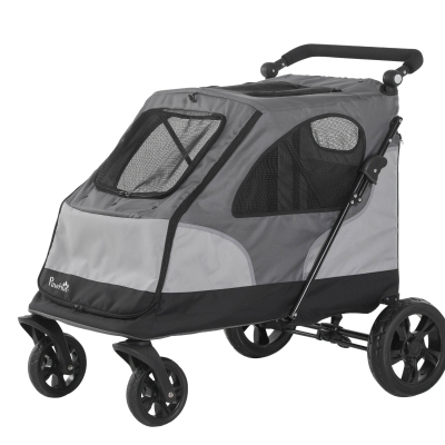PawHut Hundebuggy Hundewagen mit 4 Räder Haustierbuggy für mittelgroße Hunde faltbar Oxford Grau 104,5 x 68,5 x 110 cm