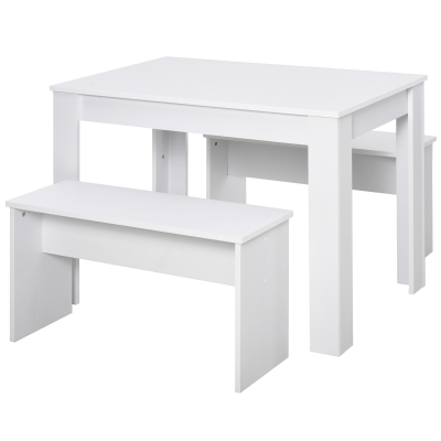 HOMCOM Essgruppe mit 2 Bänken Industriestil, Esszimmergarnitur Sitzgruppe Tischgruppe, Weiß, 110x70x75 cm (Tisch), 86x30x44,8 cm (Bank)