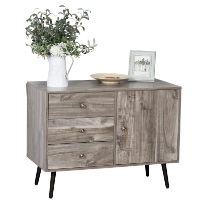 HOMCOM Sideboard Kommode Beistellschrank Bücherschrank Standschrank mit Tür und 3 Schubladen, Kiefer, Graue Holzmaserung, 102 x 50 x 76,5 cm