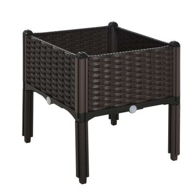 Outsunny® Gartenbeet Hochbeet Pflanzkasten Blumenkasten Rattan-Look Abflusslöcher PP Braun