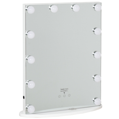 HOMCOM Hollywood Spiegel mit Beleuchtung, Schminkspiegel für Schminktisch,Theaterspiegel Kosmetikspiegel mit Licht 3 Farbtemperatur, mit USB 12 LED Licht