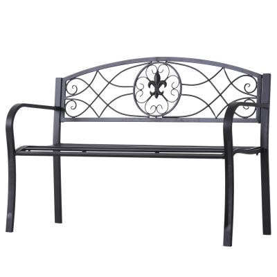 Outsunny 2-Sitzer Sitzbank Gartenbank mit Armlehnen Metallbank Bank Landhausstil Metall Schwarz 128 x 50 x 91 cm