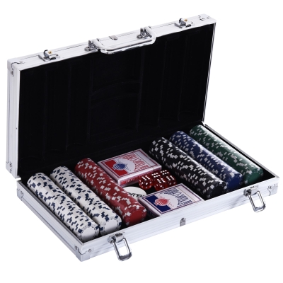 HOMCOM® Pokerkoffer Pokerset 300 Pokerchips 5 Farben 2xKartenspiel 5xWürfel 1xAlukoffer