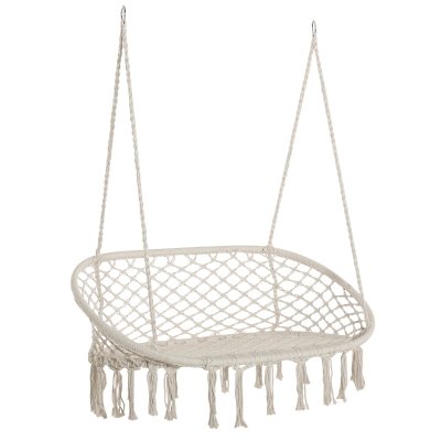 Outsunny® Hängesessel Hängestuhl 2-Sitzer Boho-Stil Garten Wohnzimmer Cremeweiß