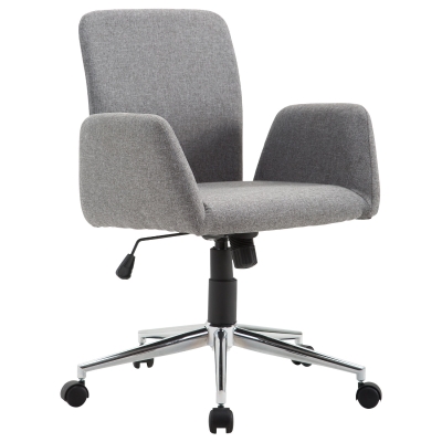 HOMCOM Bürostuhl Drehstuhl Bürosessel mit Rädern Armsessel im Nordischen Stil Schreibtischstuhl Edelstahl Leinenimitat Grau 61 x 58 x 88-97,5 cm