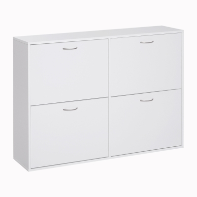 HOMCOM Schuhkipper Schuhschrank Schuhständer Schuhregal mit 4 Klappen 16–24 Paar Weiß 120 x 24 x 81 cm