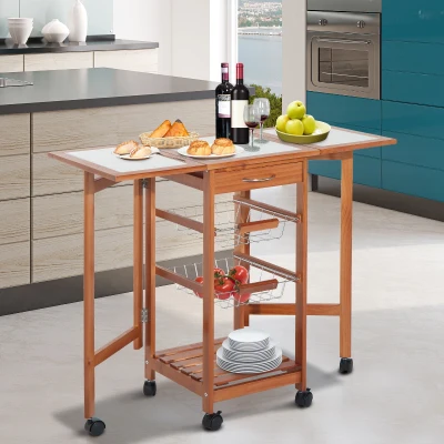 HOMCOM® serveerwagen rolwagen met schuiflades, serveertafel, keukenwagen keukentrolley inklapbare keukentrolley