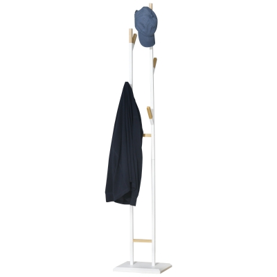 HOMCOM Garderobenständer Standgarderobe mit 8 Haken Kleiderständer weiße Metallrahmen und Bambus-zweige Wohnzimmer Eingangsbereich Schlafzimmer Mantel Handtaschen 34 x 30 x 183 cm