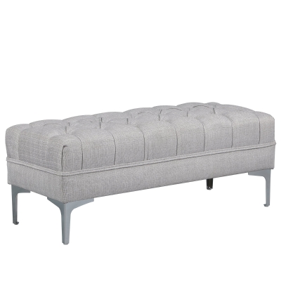 HOMCOM Polsterbank Sitzbank Truhenbank Lounge Retro, Leinen+Metall, Grau, L108xB44xH44cm