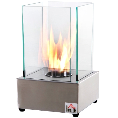 HOMCOM Ethanol-Kamin Bio-Ethanol-Brenner 0,4L 2 Stdn. Brenndauer kein Rauch Edelstahl 20 x 20 x 33 cm