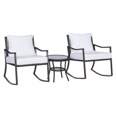 Outsunny Gartengarnitur Schaukelstuhl Set Sitzgruppe 3 tlg. mit Kissen Rattan Braun