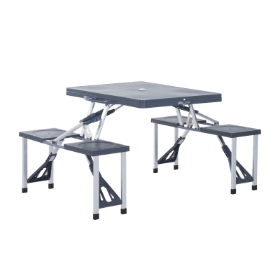 Outsunny Alu Campingtisch Picknick Bank Sitzgruppe Gartentisch mit 4 Sitzen klappbar Dunkelgrau