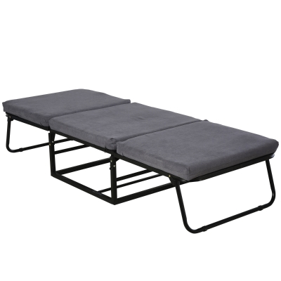HOMCOM Gästebett klappbar, 2-in-1 Klappbett Hocker, Verstellbare Kopfteilhöhe, Polyester+Stahl+Schaumstoff, Grau, 192 x 68 x 37 cm