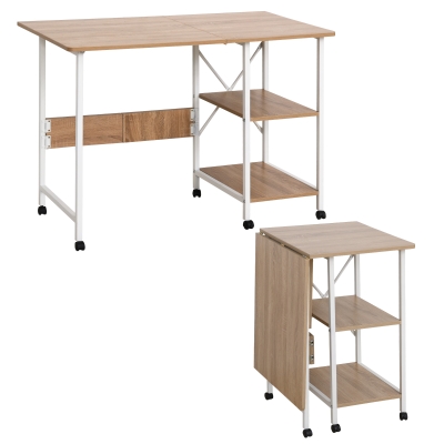 HOMCOM Klapptisch Schreibtisch Beistelltisch Bürotisch Mobiler Computertisch mit Rollen MDF Natur 107 x 55 x 76 cm