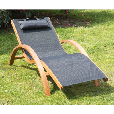 Outsunny Gartenliege, Kiefernholz+Textilgewebe, Natur+Schwarz, 165 x 72 x 86 cm