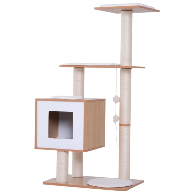 PawHut Katzenkratzbaum Katzenspielzeug Kletterbaum Sisal Polster Liegefläche mit Ball natur 66 x 47 x 120 cm