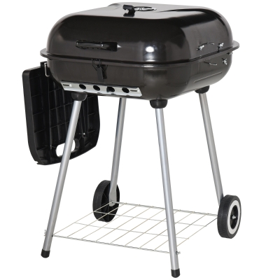 Outsunny® Kohlegrill Grillwagen Standgrill mit Windschutz 2 x Ablagefach Metall Schwarz 96 x 61 x 83 cm