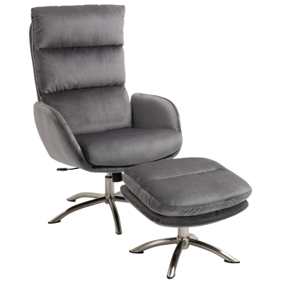 HOMCOM Relaxsessel mit Hocker Fernsehsessel mit Wippenfuntion Stahl Samt Grau+Silber 68 x 74 x 107 cm