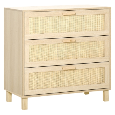 HOMCOM® Schubladenschrank Beistellschrank mit 3 Schubladen Kommode MDF Natur