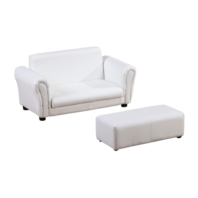 HOMCOM Kindersessel mit Fußhocker, Kindercouch mit Hocker, Kindersofa, Sofa Sessel, Weiß