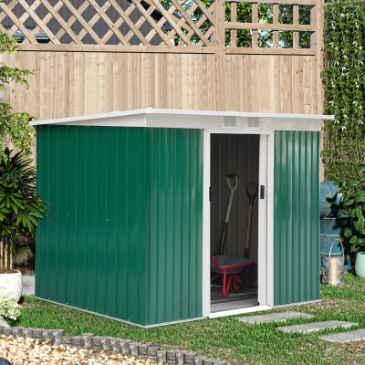 Outsunny 4.2 x 9ft Corrugated Steel Garden Shed & Foundation - Green