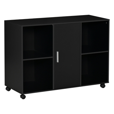 Vinsetto Druckertisch mit Rollen Druckerständer Aktenschrank Bürowagen Rollwagen mit 4 Fächern 1 Tür Schwarz 100 x 40 x 71 cm