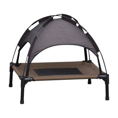 PawHut Haustierbett mit Baldachin, Erhöhtes Hundebett, Hundeliege outdoor mit Dach, Atmungsaktiv, Taftstoff Kaffee 61 x 46 x 62 cm