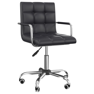 HOMCOM Bürostuhl Drehstuhl Kosmetikhocker Rollhocker Drehhocker Arbeitshocker Chefsessel Stuhl Schreibtischstuhl Metall PU Schwarz 52,5 x 54 x 82-94 cm