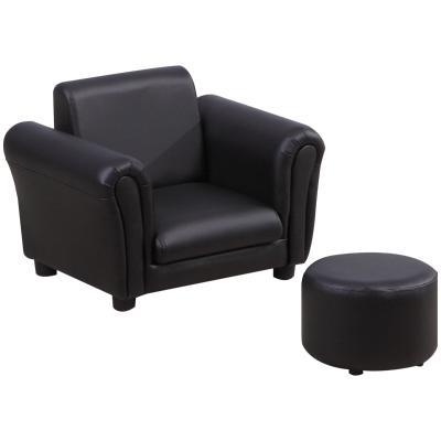 HOMCOM Kindersessel mit Fußhocker Kindercouch Kindersofa Minisofa für 3-7 Jahre Kinder Kindermöbel Holz Schwarz 54 x 42 x 41 cm