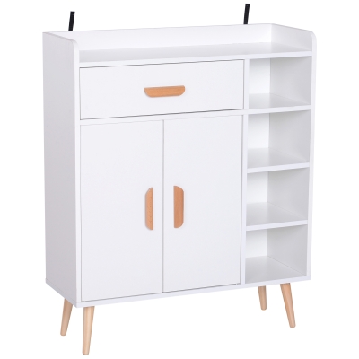 HOMCOM Kommode Sideboard Schubladenkommode Highboard Schrank Anrichte Schuhschrank mit 1 Schubladen 2 Türen 3 Fächern Weiß 80 x 29,5 x 96 cm