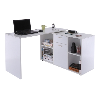 HOMCOM Eckschreibtisch Computertisch Bürotisch Winkelschreibtisch Regal L-Form 120 x 115 x 76 cm, I-Form 191 x 50 x 76 cm, Weiß, MDF+Metall